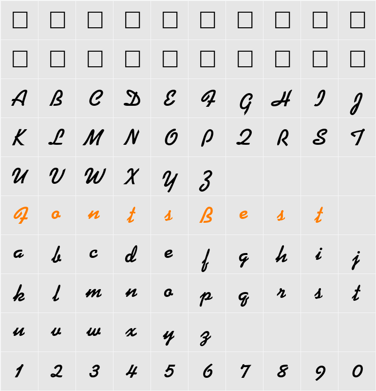 Kaufmann Script Bold Character Map