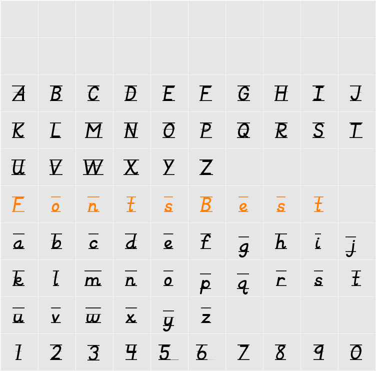 KG Primary Italics Lined Character Map