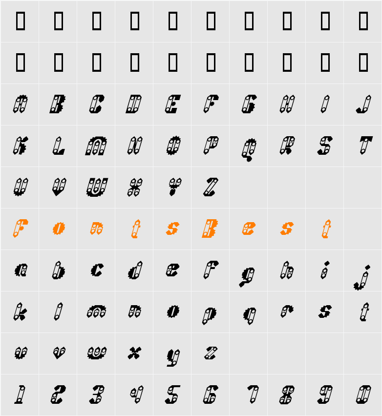 Sprokett Italic Character Map