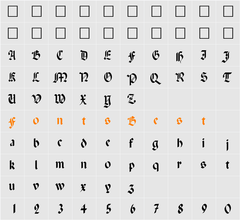 PenchantThin Character Map
