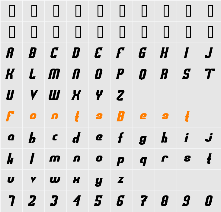 Sweden Funkis RegularOblique Character Map