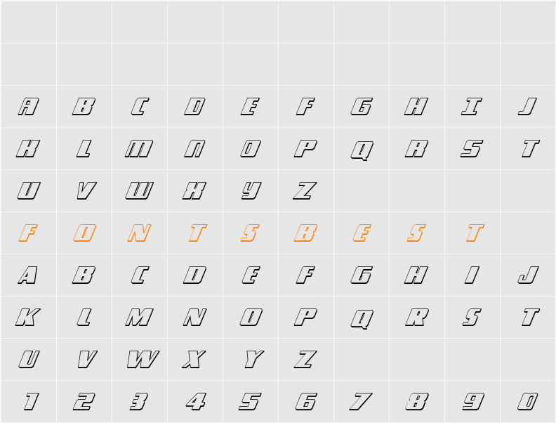 Typhoon 3D Italic Character Map
