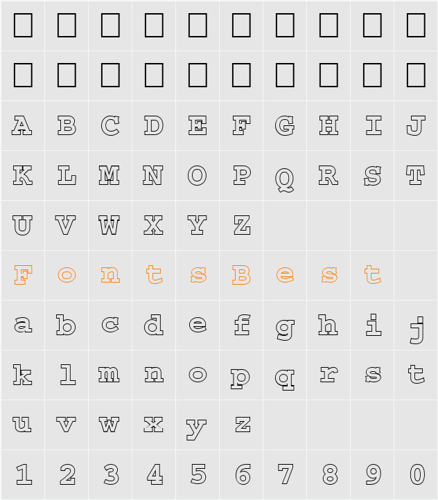 FZ BASIC 54 HOLLOW Character Map