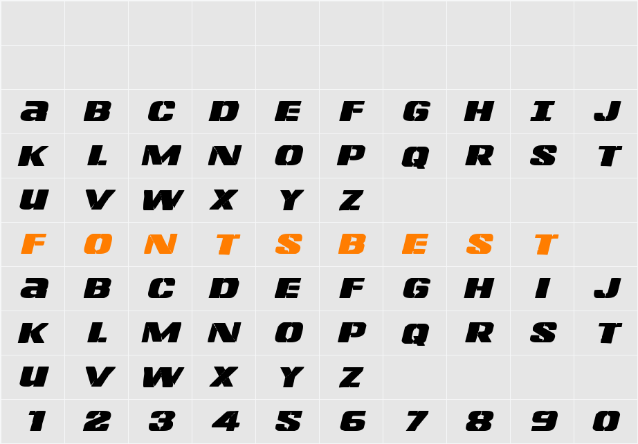 Left Hand Luke Expanded Italic Character Map