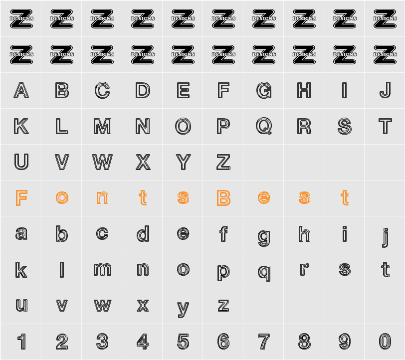 White Outlines Character Map
