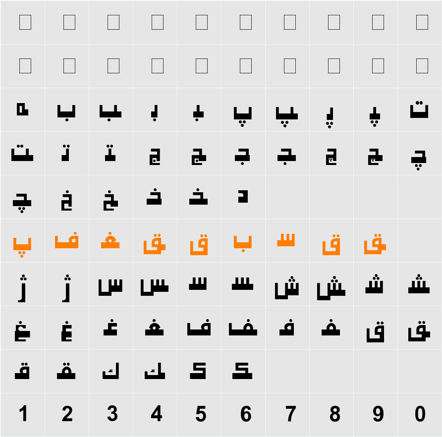 Hiyal Kufi9 Character Map