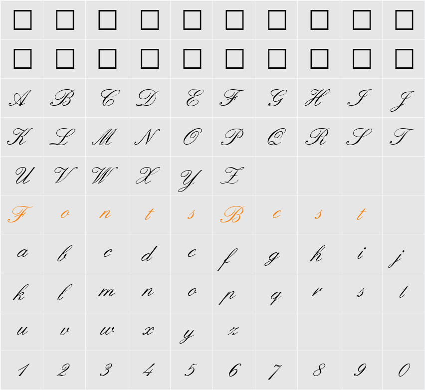 ElegantHandOne DB Character Map