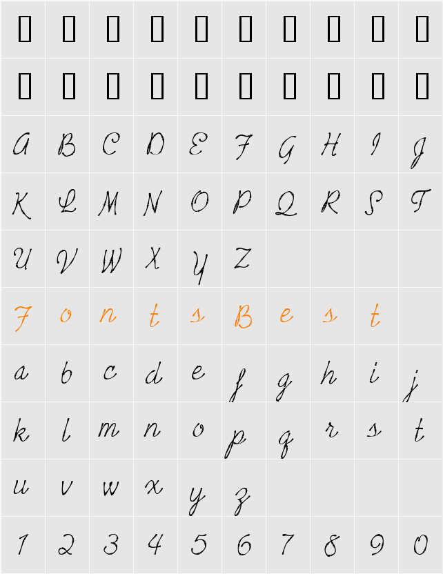 Tropicali Script BTN Bamboo Character Map