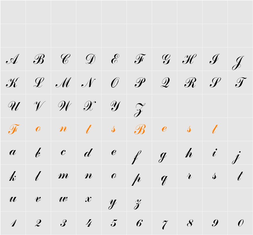 Commercial Script Character Map