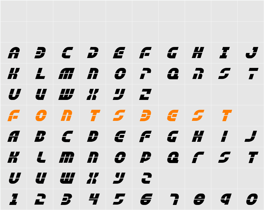 Rebel Command Expanded Italic Character Map