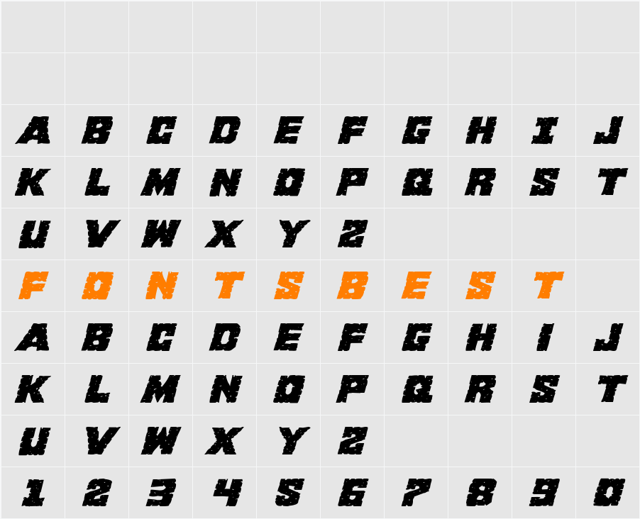 King Commando Expanded Italic Character Map