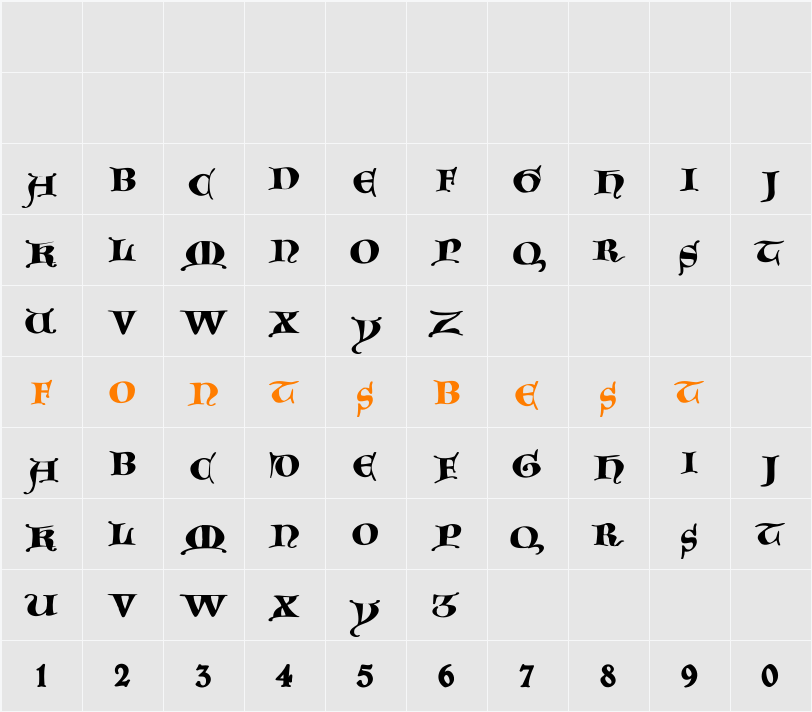 GoticaCaps Character Map