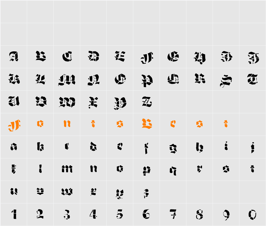 Grobe Hand Character Map