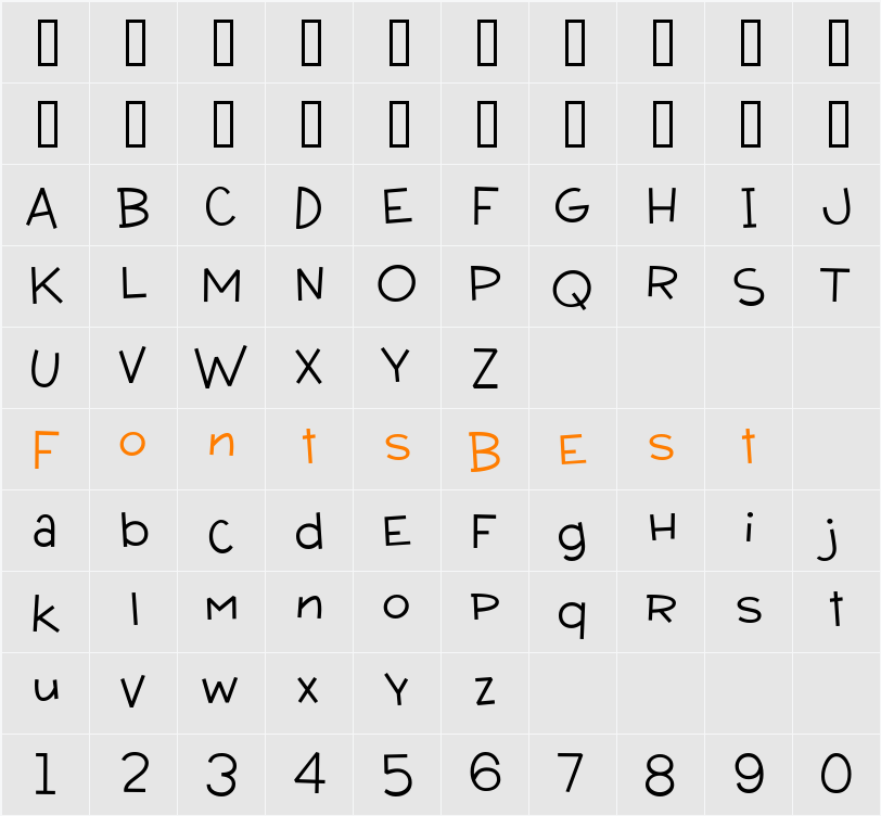 Wacky Action BTN Square Character Map