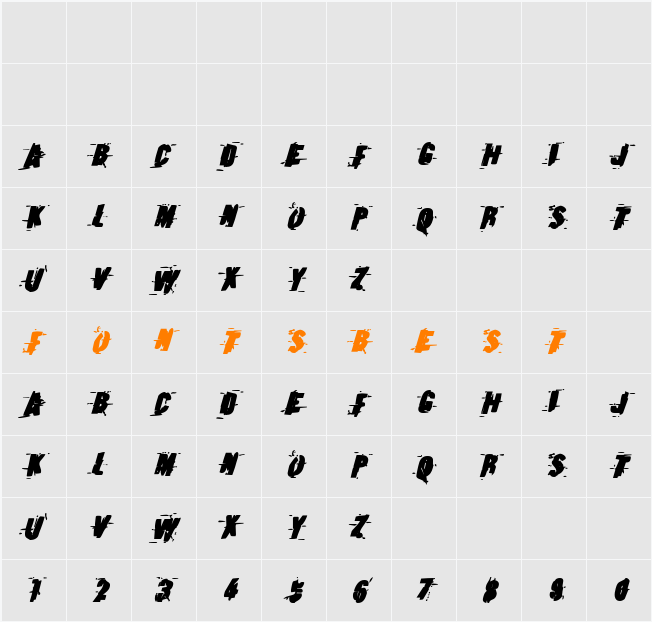 Earthshake Bold Italic Character Map