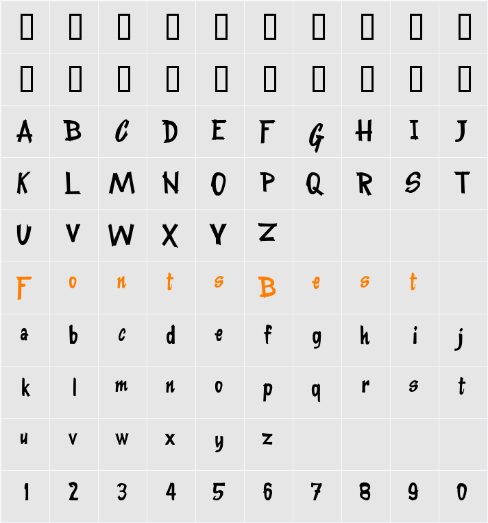 KentuckyFriedFont Character Map