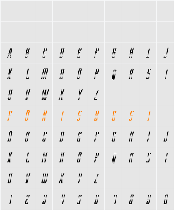 Y-Files Gradient Italic Character Map