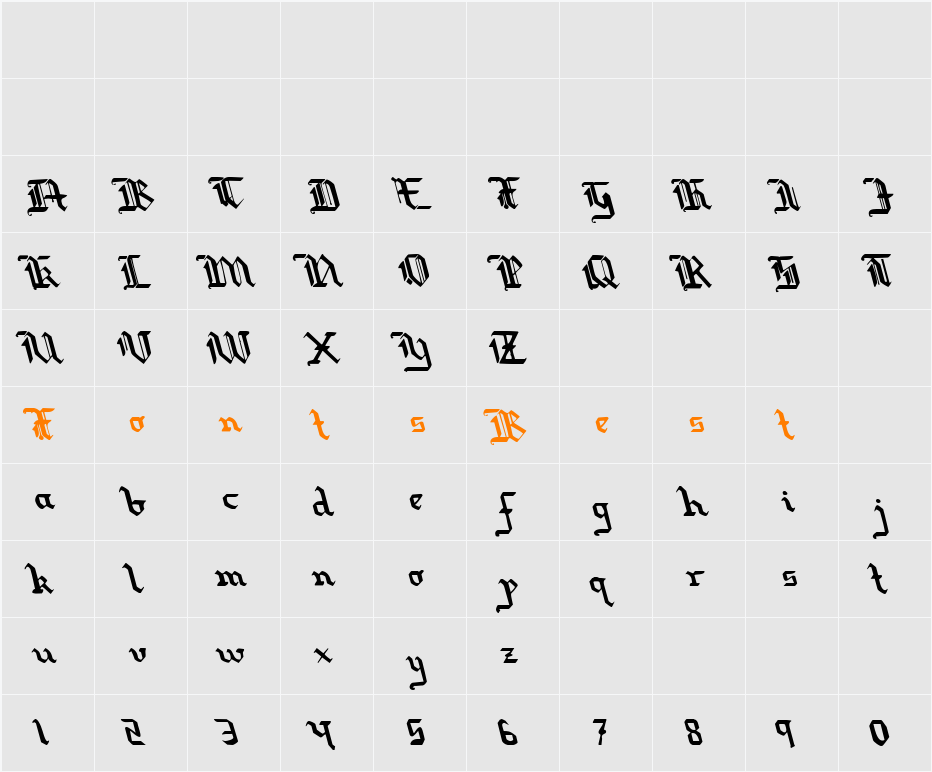 Redcoat Leftalic Character Map