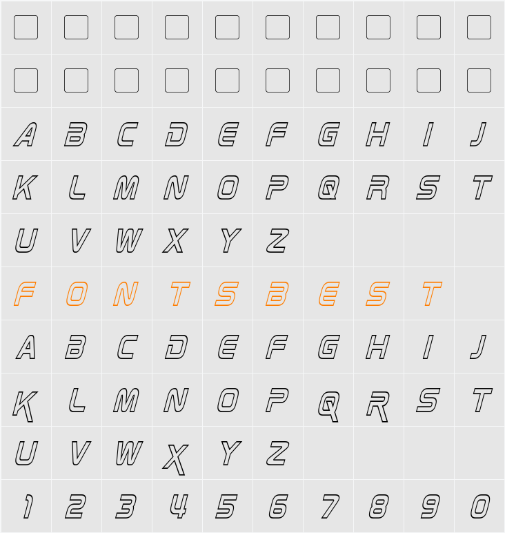 Zebulon Hollow Condensed Character Map