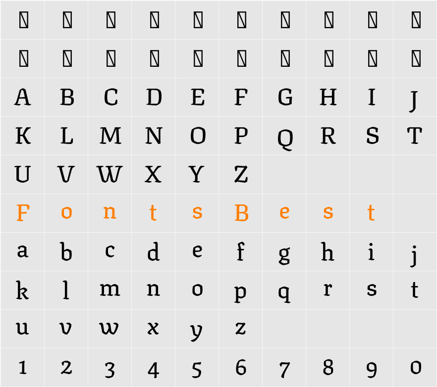 Texturina 36pt Medium Character Map
