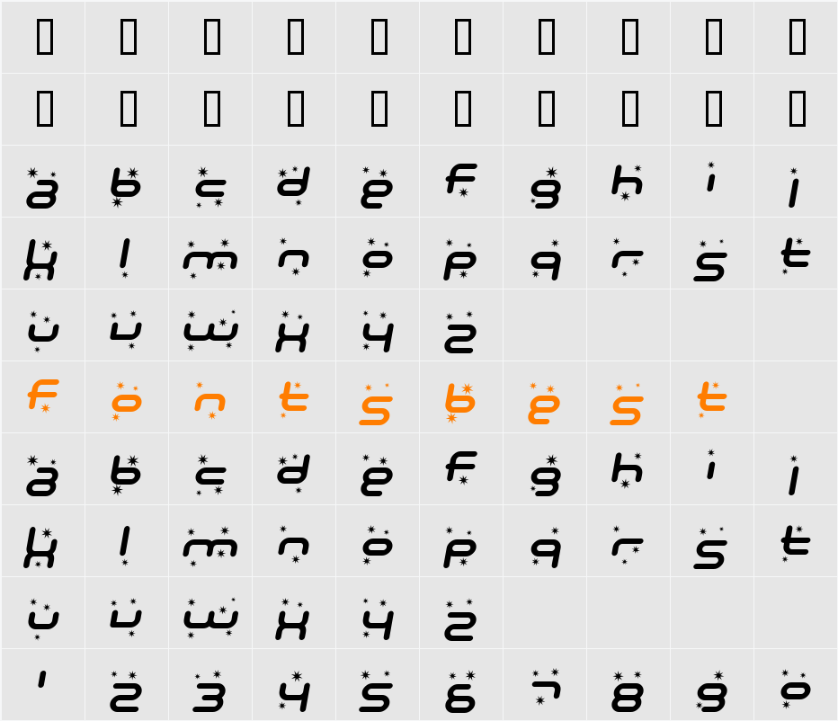 SF Technodelight Character Map