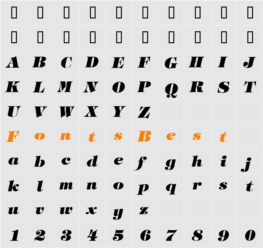 Tiffany Heavy Italic Character Map