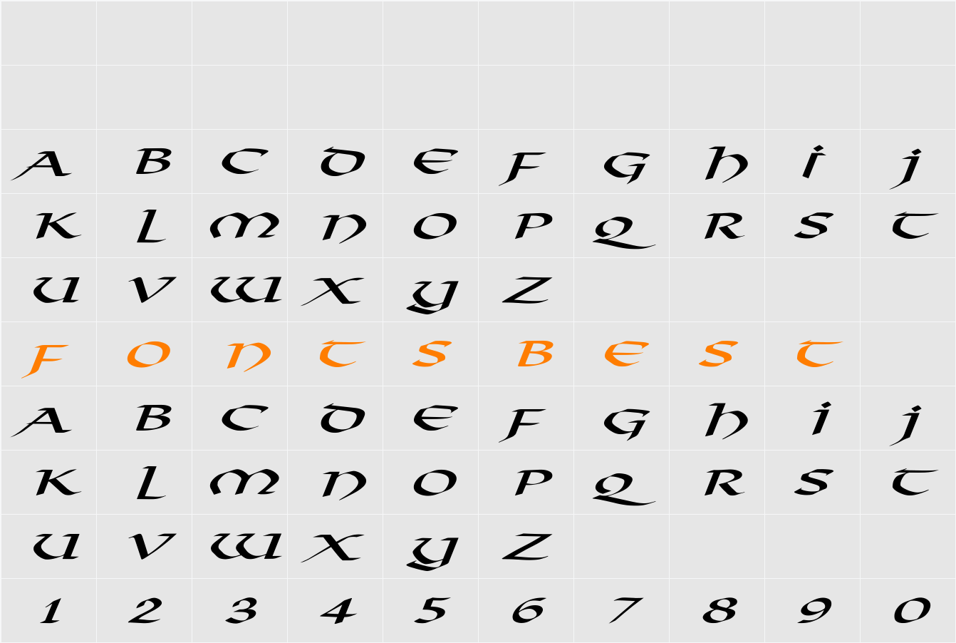 Viking-Normal Ex Italic Character Map
