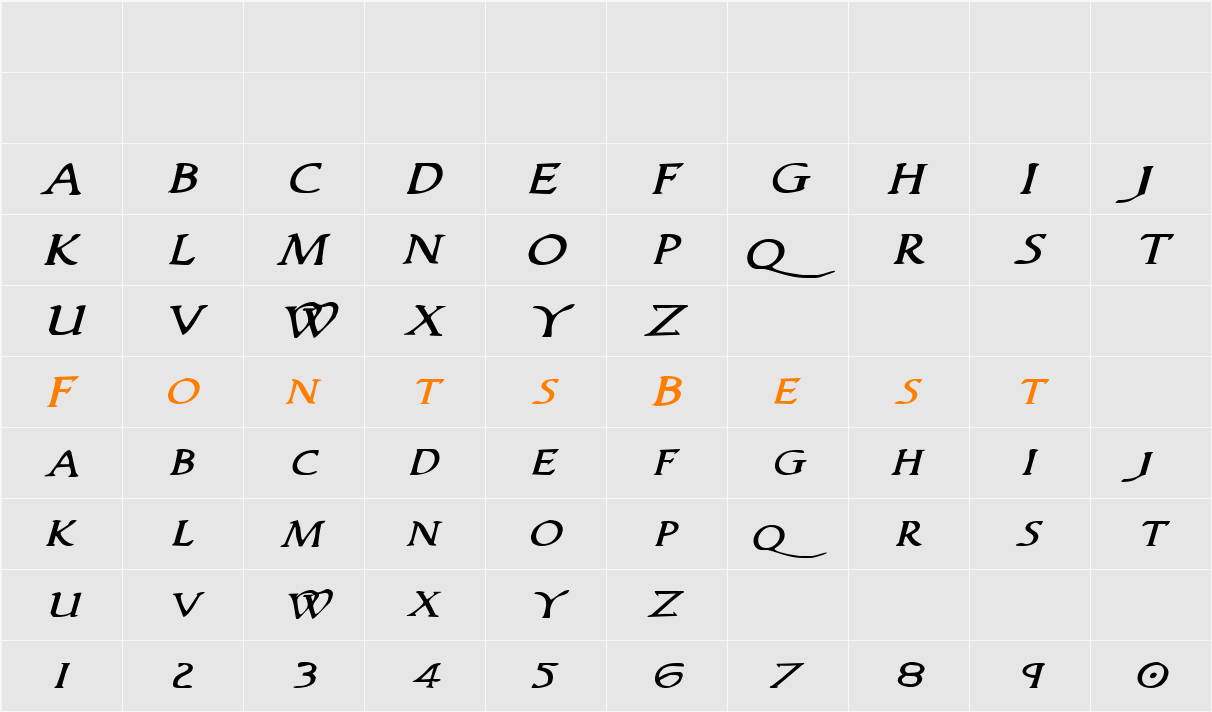 Woodgod Expanded Italic Character Map