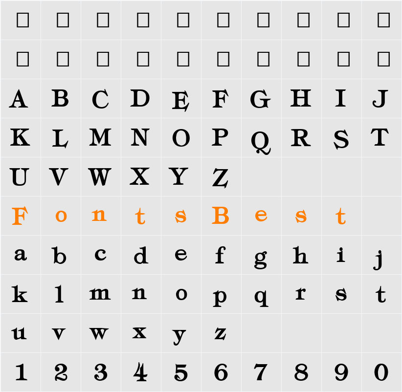 Typography Times Character Map