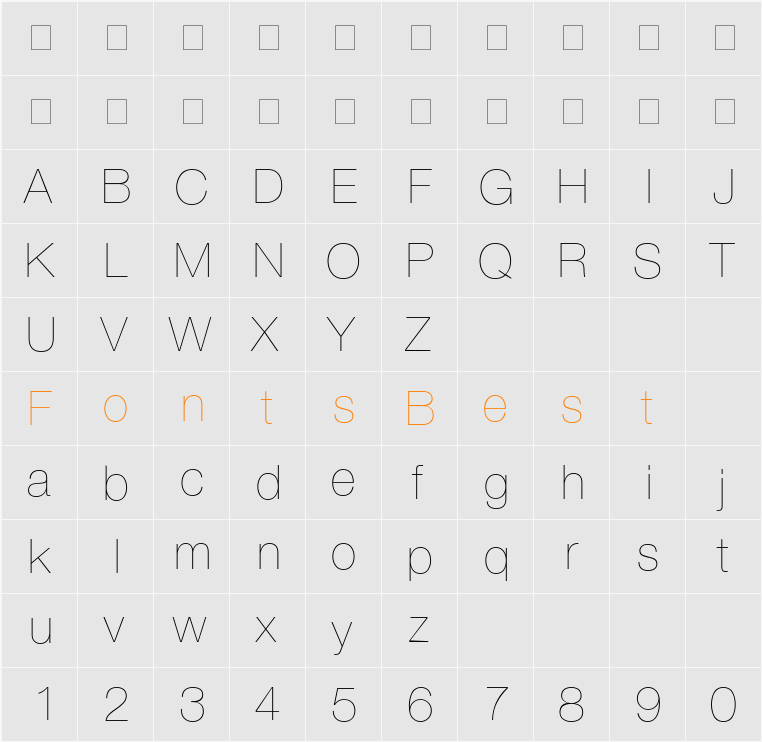 Helvetica 25 UltraLight Character Map