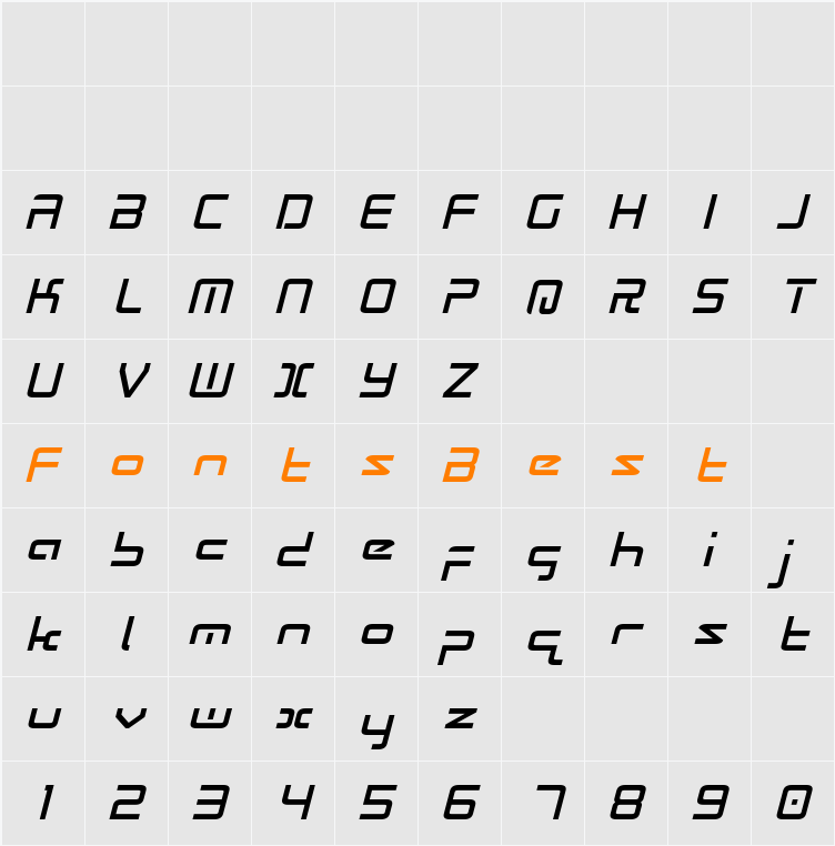 Radio Space Italic Character Map
