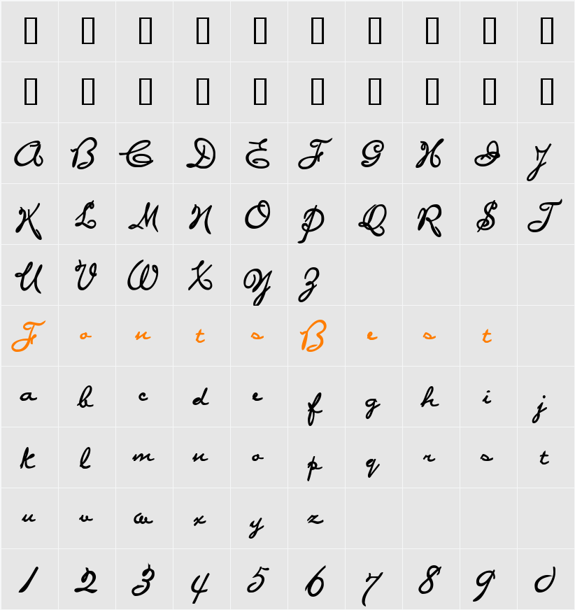 PonytailScriptSSK Character Map