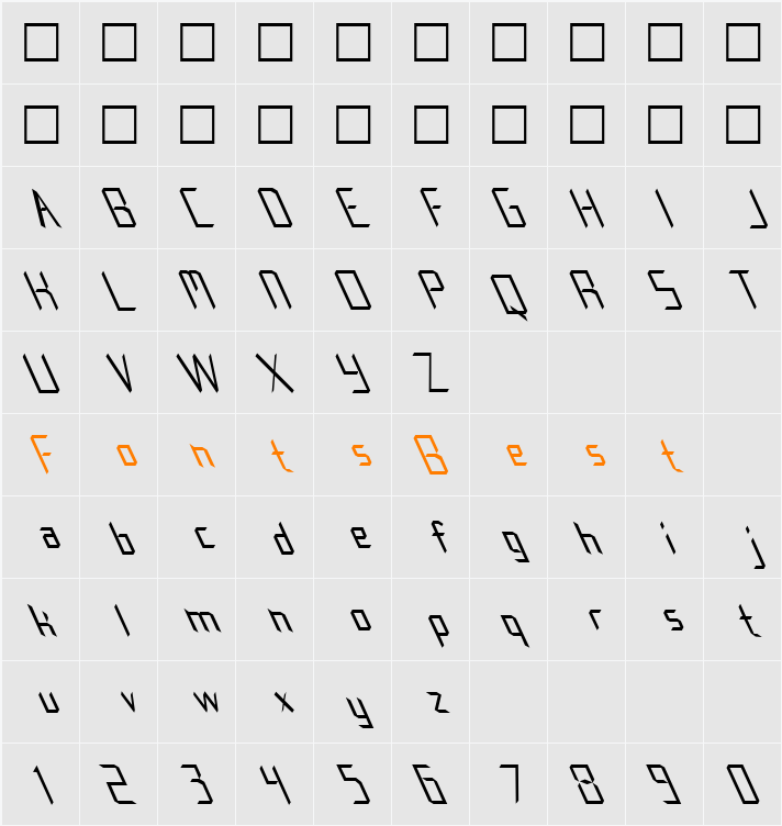 FZ DIGITAL 8 LEFTY Character Map