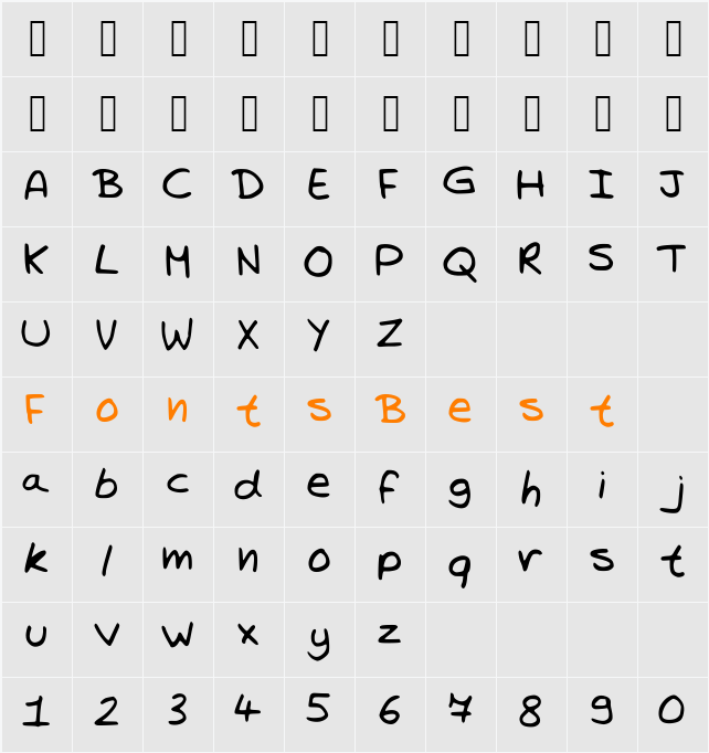 TrystansWritingCorrected Character Map