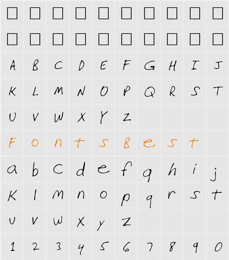 PaulasHand Character Map