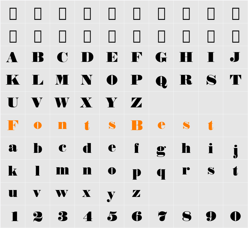 Normande BT Character Map