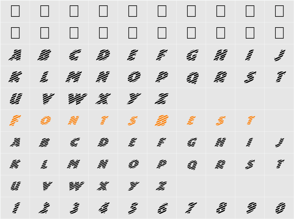 FZ JAZZY 24 STRIPED ITALIC Character Map