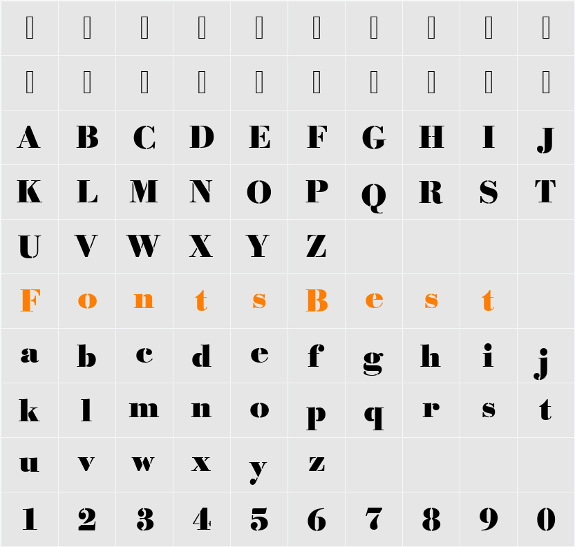 Bodoni Becker Stencil Bold Character Map