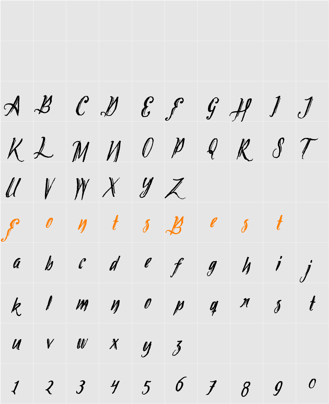 Tipbrush Script 2 Slanted Character Map