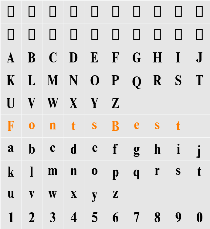 Times NR Condensed Character Map