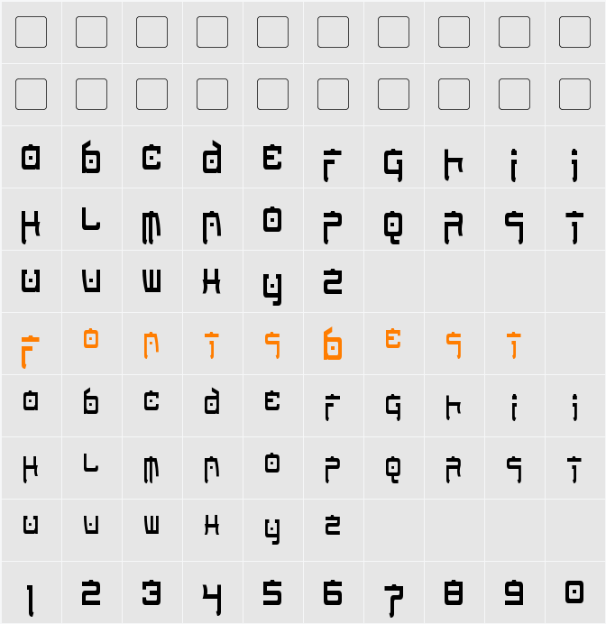 Nippon Tech Condensed Character Map
