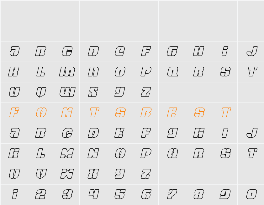 Space Cruiser Outline Italic Character Map