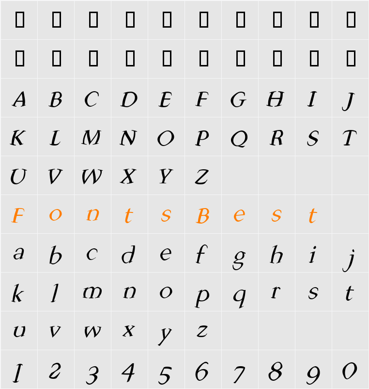 ScoriaFSlanted Character Map