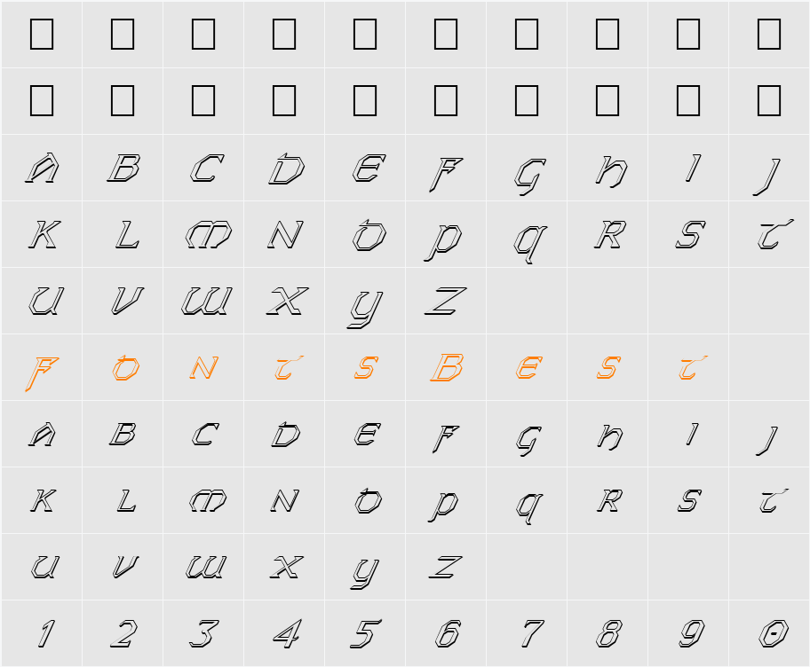 FZ JAZZY 31 3D ITALIC Character Map