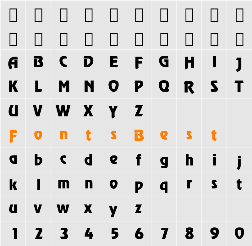 Revue BT Character Map