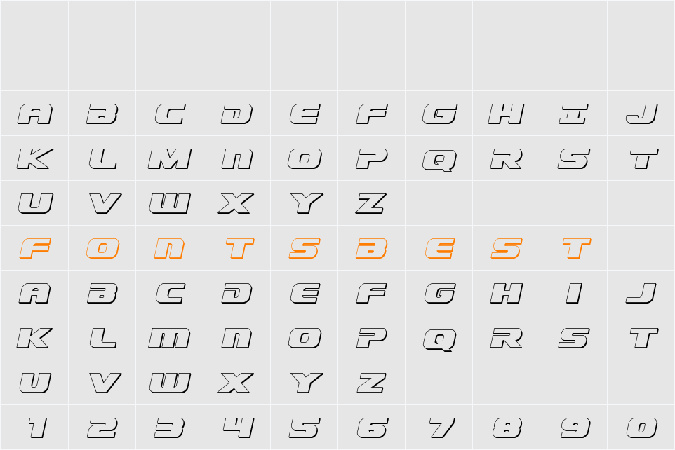 Dekaranger 3D Italic Character Map