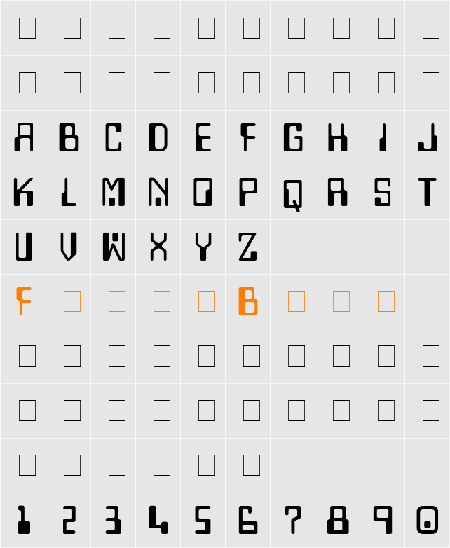 Techno Display Caps SSi Character Map