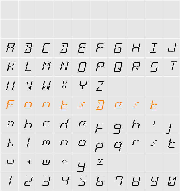 LED Sled Expanded Italic Character Map