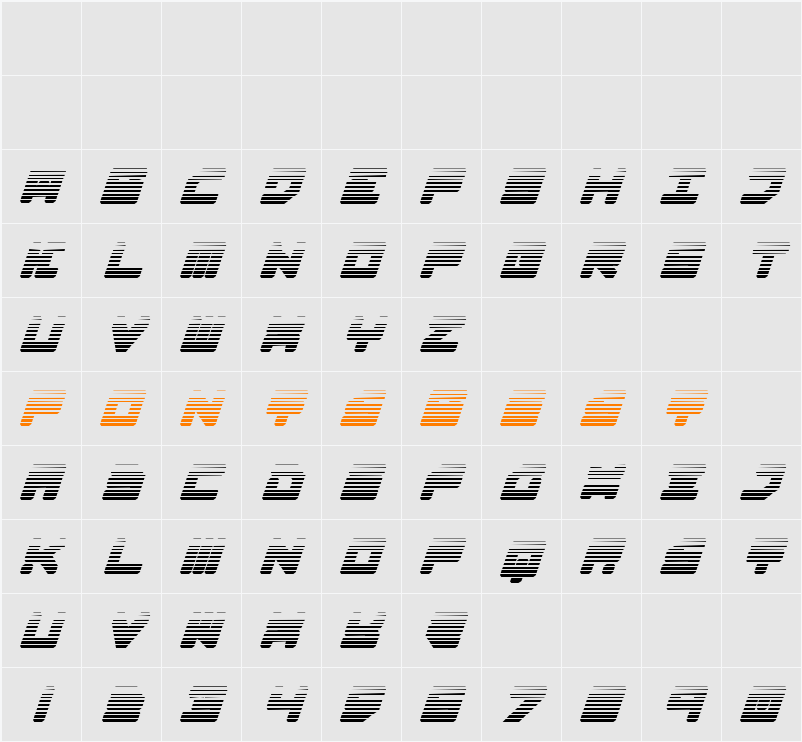 Omega-3 Gradient Italic Character Map