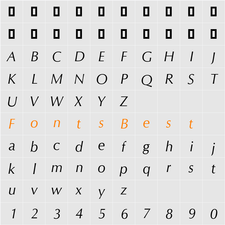 Orion Italic Character Map